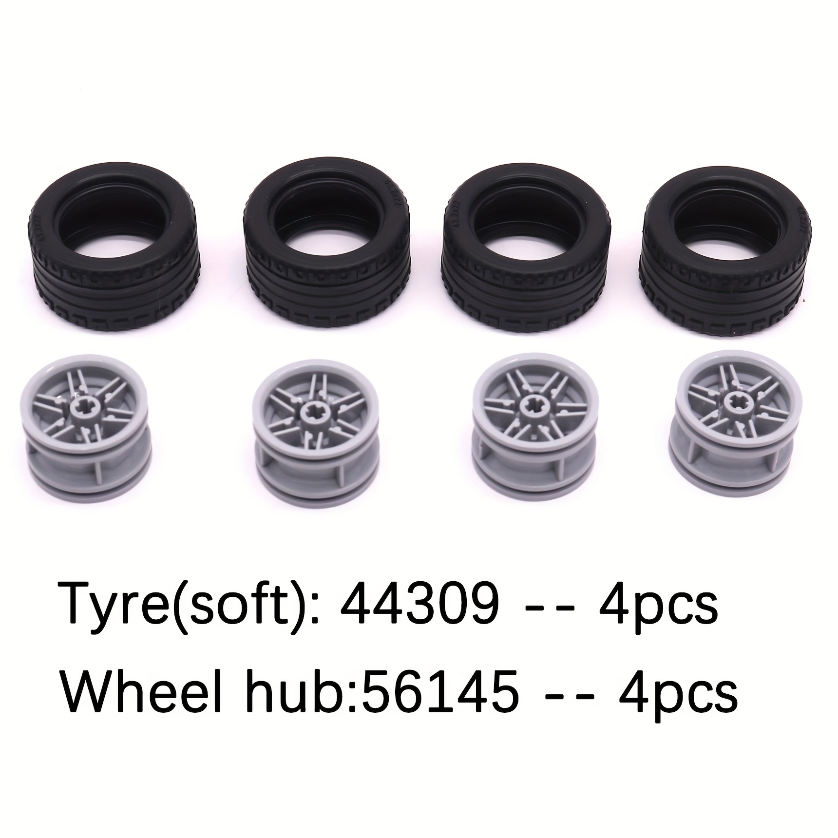 Image of Block Tire & Wheel Set - Compatible With , Bricks Bulks, Model 44309/56145/92402/55982 - (gray/black) Off-road Tires & Wheel Hubs For Rc, Trucks, Vehicles (no Instructions