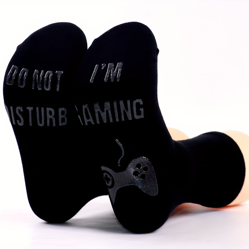 Pair of Black Anti-Slip Cotton Socks 'Glow-in-the-Dark Gaming Socks' for Men