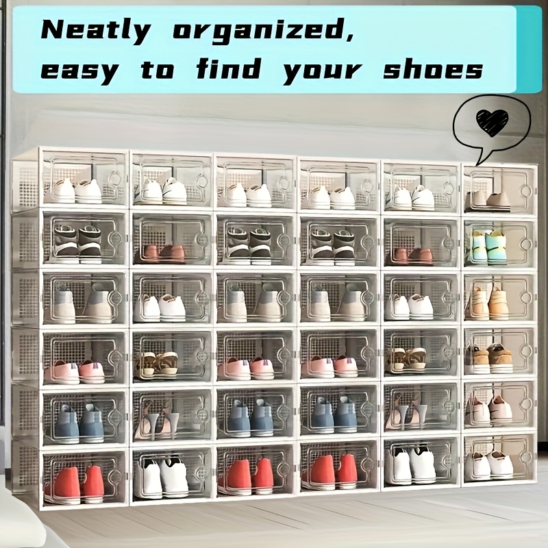 24 12 6pcs thickened transparent shoe box with lid foldable shoe rack stackable shoe rack free combination plastic sneaker saving storage organizer suitable for purposes such as entrance bedroom home Product details 1