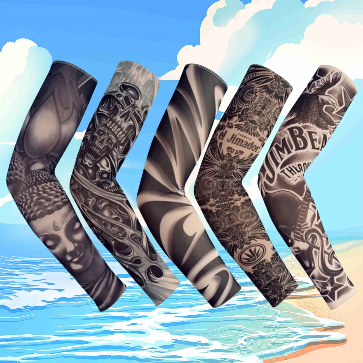 5 10pcs mens tattoo style arm sleeves 4 styles seamless breathable fabric flexible bicycle with random edgy patterns for sports carnival daily wear arm sleeve tattoo sports accessories  