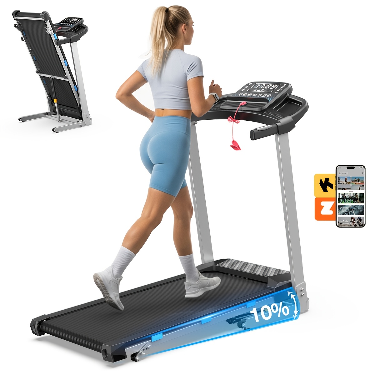 Incline Treadmills For Home Foldable, Quiet Treadmills For Home With Technology, 160kg , 12km/h Foldable Walking Running Treadmills & Lcd Display, Without Battery