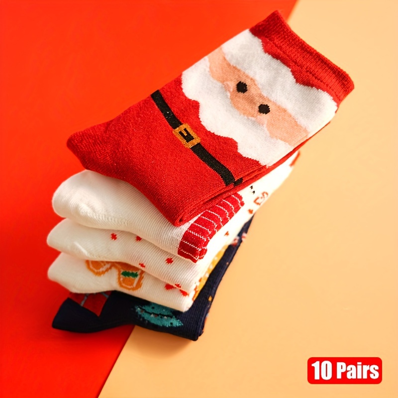 

10pcs Christmas Socks - Santa, Fox, Gingerbread & Snowman Designs | Cozy Polyester | Gift For , Christmas Accessories