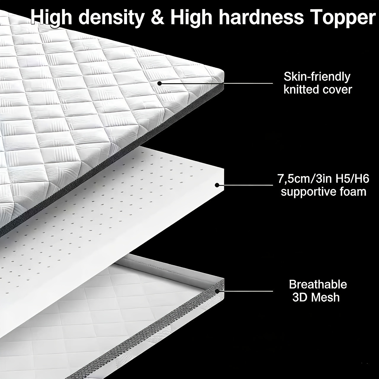 E-shop Bedstory Matratzenauflage 140 x 200 cm - Härtegrade H3 und H4 | Hybrid für optimale Unterstützung und Druckentlastung | Matratze 90 x 200 cm &