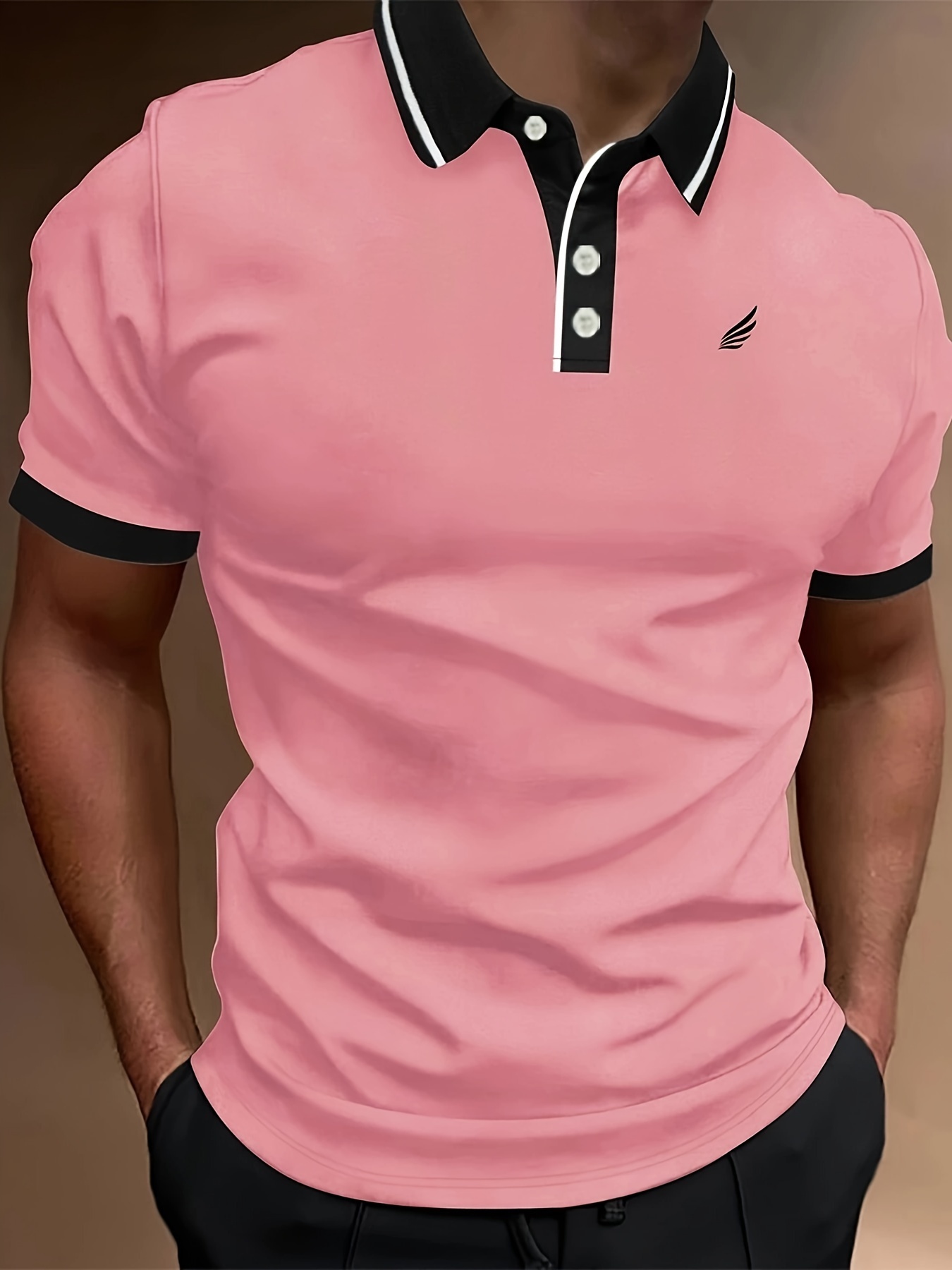 Men'S Lightweight Breathable Summer Shirt - Solid Color Black with White Logo, Short Sleeve, Button-Up Collar, Regular Fit for Golf, Tennis & Casual Wear, Golf Shirt, Golf Attire, Sleek Sporty Design, Comfortable Fabric
