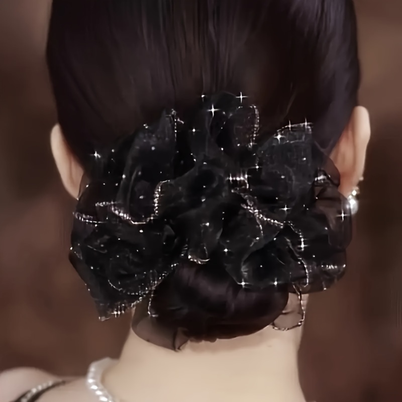 

1pc Elegant Black Mesh Hair Ring - High Hair Rope For Women
