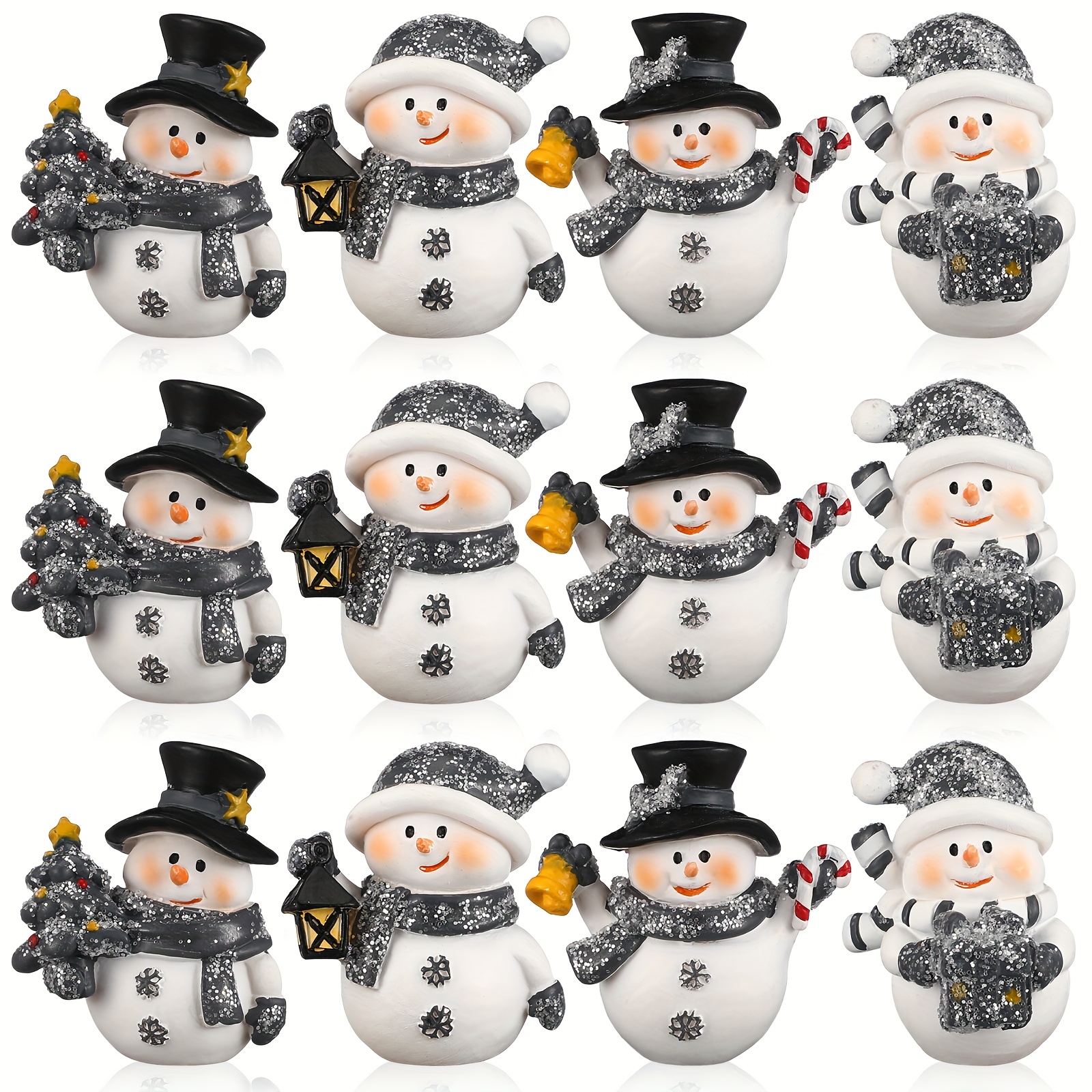 TEMU 12pcs Christmas Cute Snowman Figurines Winter Miniature Glittered Figurines Resin Micro Landscapes Winter Snow Decoration For Christmas Birthday