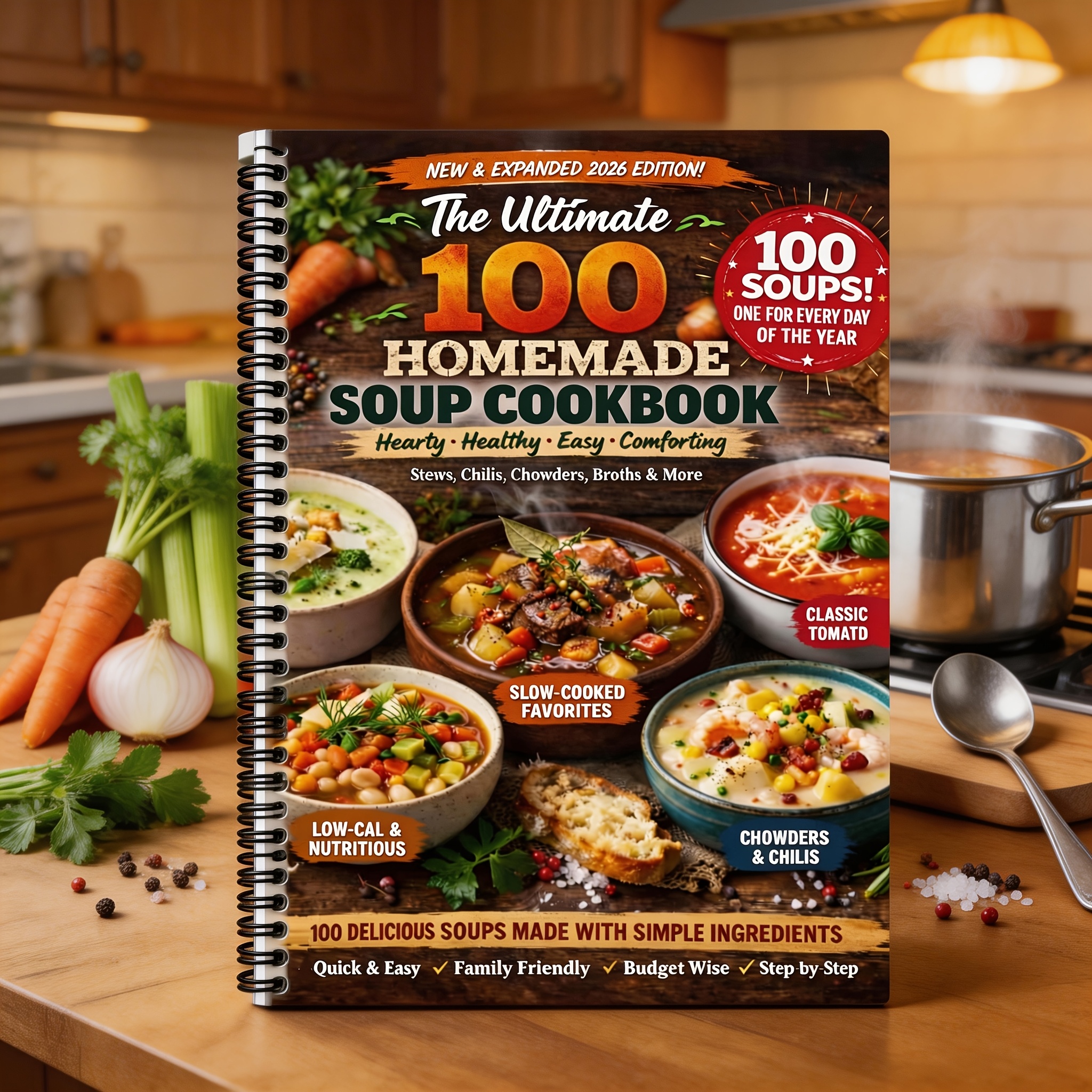 TEMU The Ultimate 100 Homemade Soup Cookbook:100+ Easy And Healthy Soup Recipes For Every Day | Hearty Stews, Chilis, Chowders & Broths | Quick,