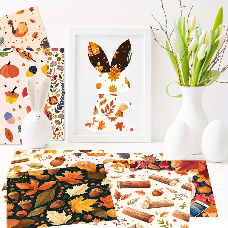 Lot De 24 Feuilles De Papier Scrapbooking Thanksgiving - 12 Motifs Automne - 30x30 Cm - Finition Lisse