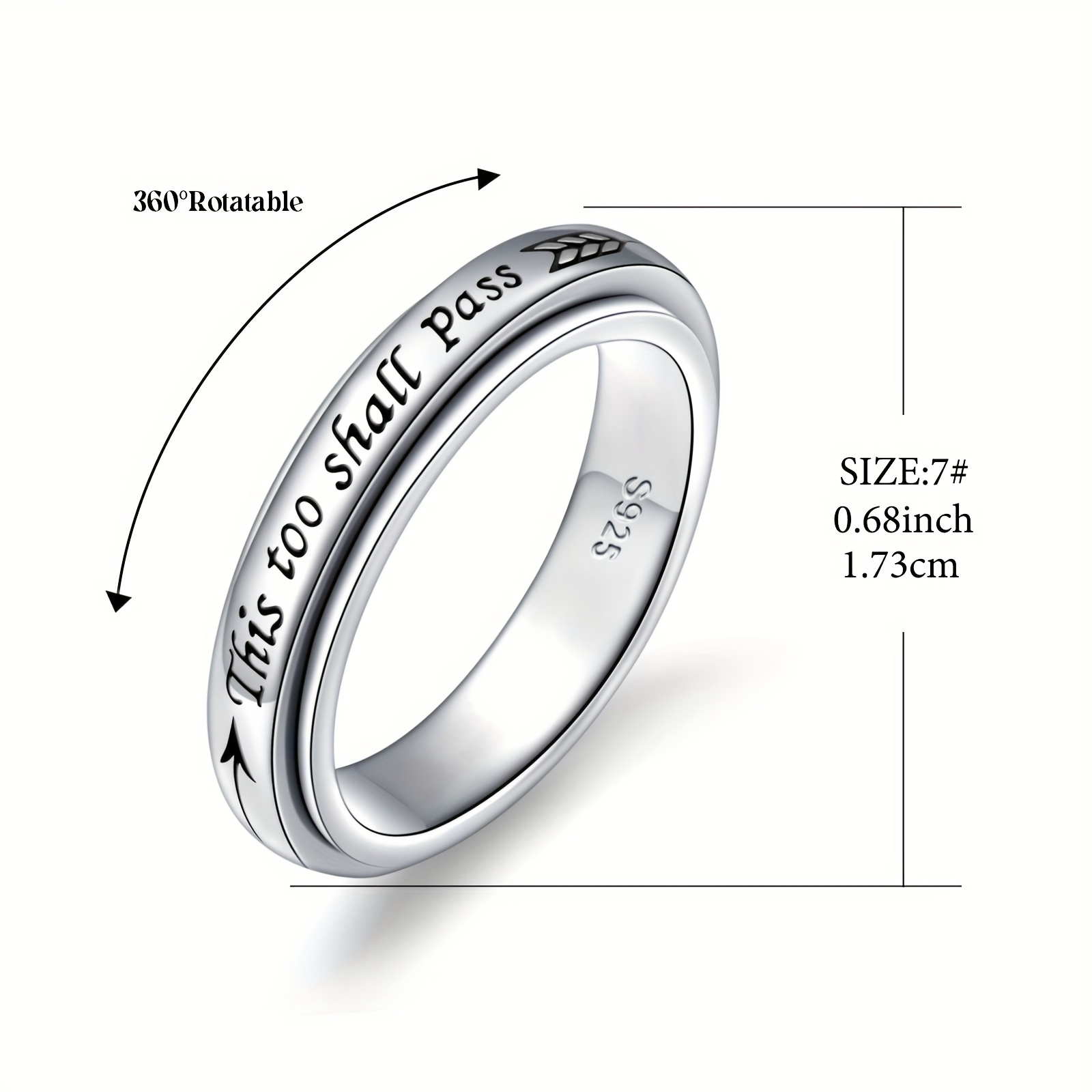 925 sterling silver this too shall pass rotating ring   us size bohemian vintage style adjustable for women Product details 2