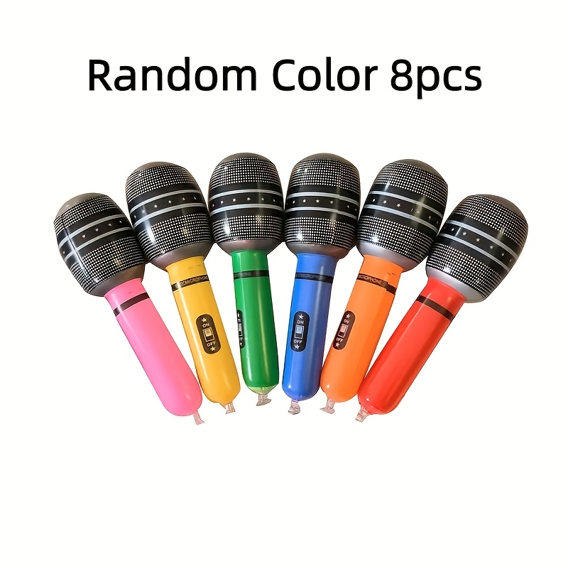 TEMU 8pcs Inflatable Microphone Balloons Pvc Microphone Props Party Decorations Fun Speech Party Random Colors, For Halloween, Christmas