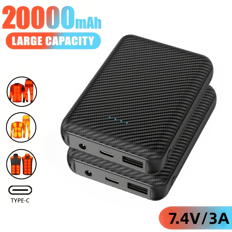TEMU 1pc/2pcs 20000mah Power Bank Heated Vest 7.4v 3a Output Power Bank Heated Jacket Battery Charger External Battery Winter Heating Scarf Socks