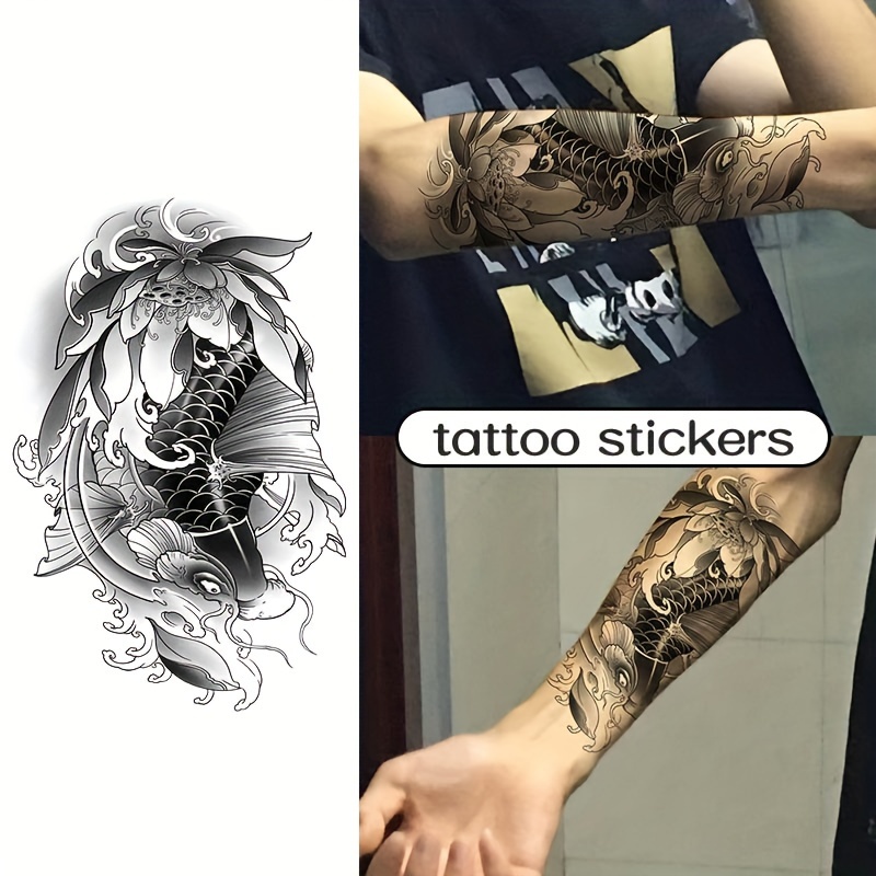 Lotus Koi Traditional Flower Arm Temporary Tattoo Stickers - Temu
