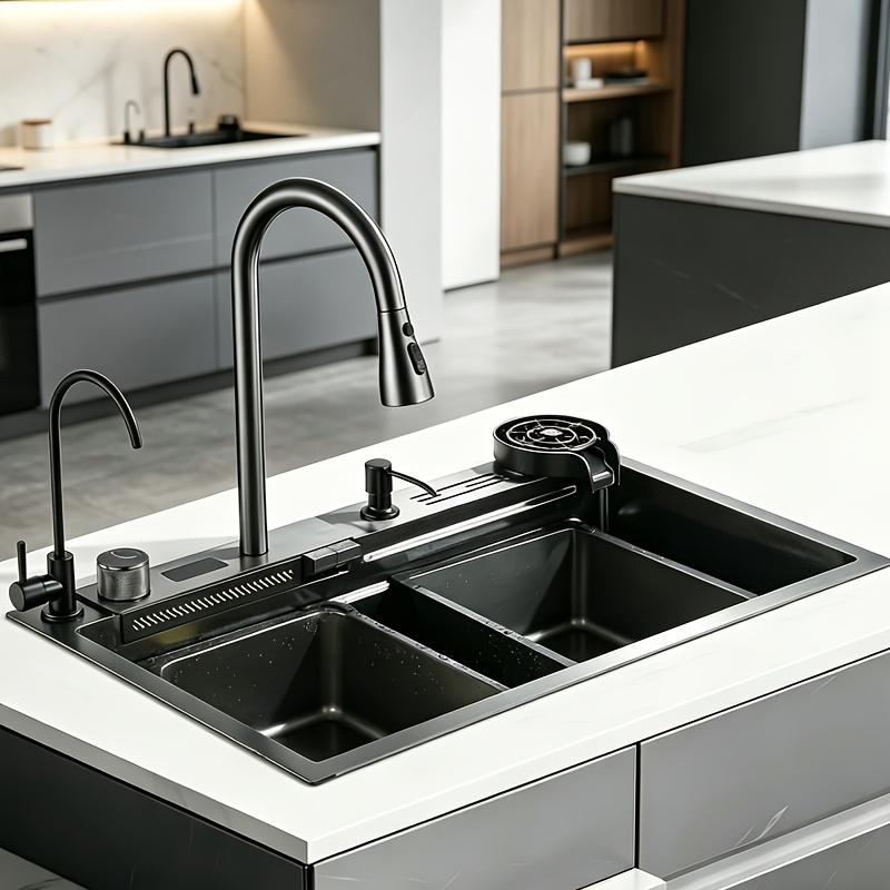 Grey Sink Waterfall Sink Worktop Sink Stainless Steel Sink Sink Built-in Sink Set Waterfall Sink, Bar And Prep Counter Sinks