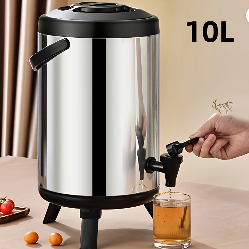 TEMU 1pc Stainless Steel Insulated Beverage Dispenser - Ice Bucket For Outdoor/party Use, Large Capacity Thermal Container With Lid, Collapsible