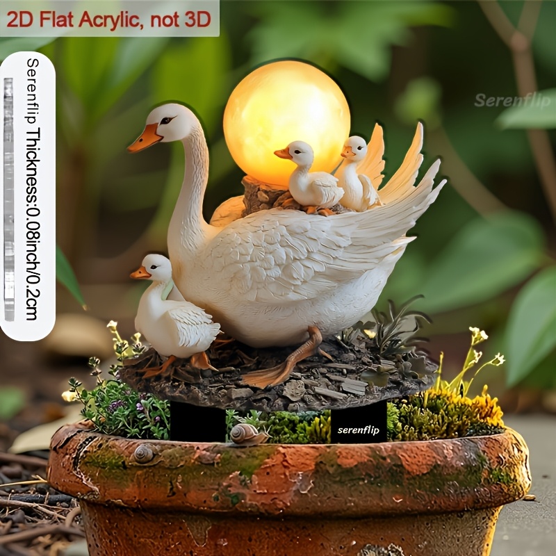 TEMU 2d Flat, [2d Flat] 2d Flat Plate - 1-pack 2d Flat Floral Acrylic Stake, Suitable For Flower Pots And Garden Soil, And Baby Goslings Add Charm To