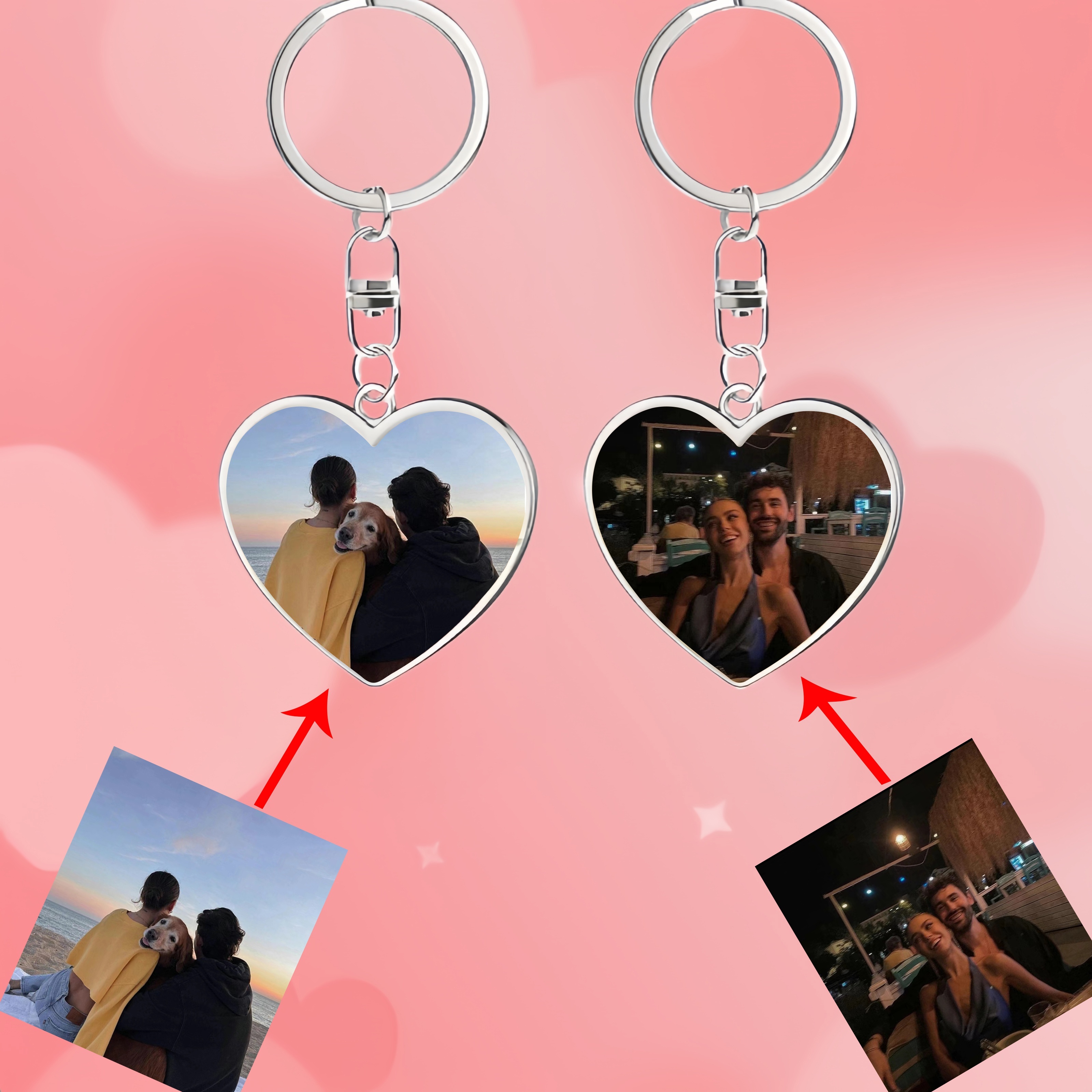 

Custom Photo Keychain - Personalized Heart-shaped Alloy Key Ring For Women, Perfect Gift For Loved Ones & Pets On Anniversaries & Halloween