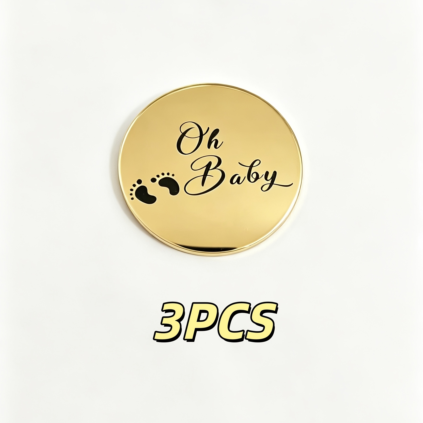 TEMU 3 stuks Premium 5cm Spiegelgoud Acryl Oh Baby Cupcake-toppers, Lasergegraveerde Gepolijste Rand Taartdecoraties voor Babyshower Gender
