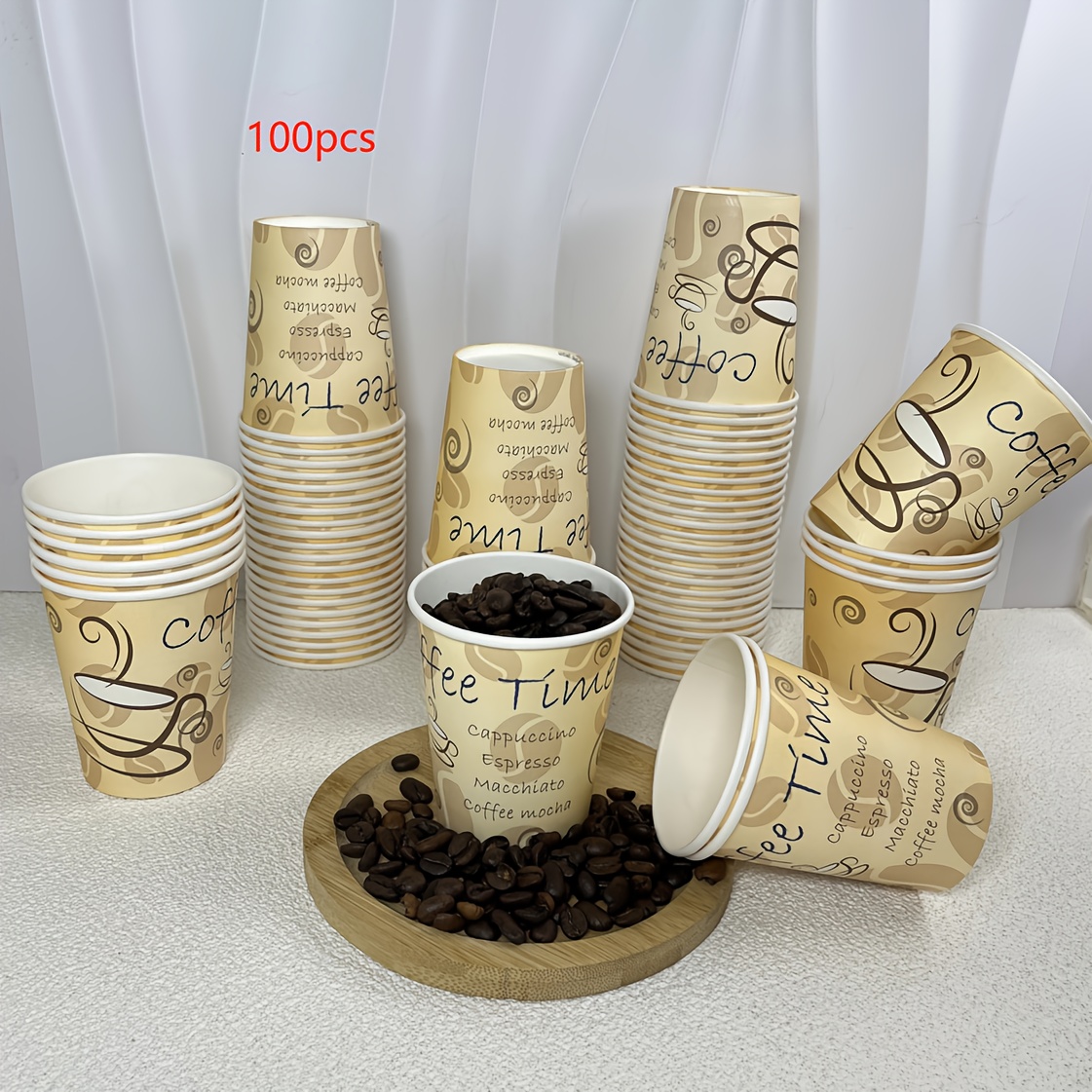 Image of 50/100 8oz Disposable Paper Cups, Household And Commercial Coffee Cups, Hot Drink Paper Cups, Food Grade, Latte Milk Tea Cups Are Very Suitable For Coffee, Juice, Water, Home And Supermarket Tasting