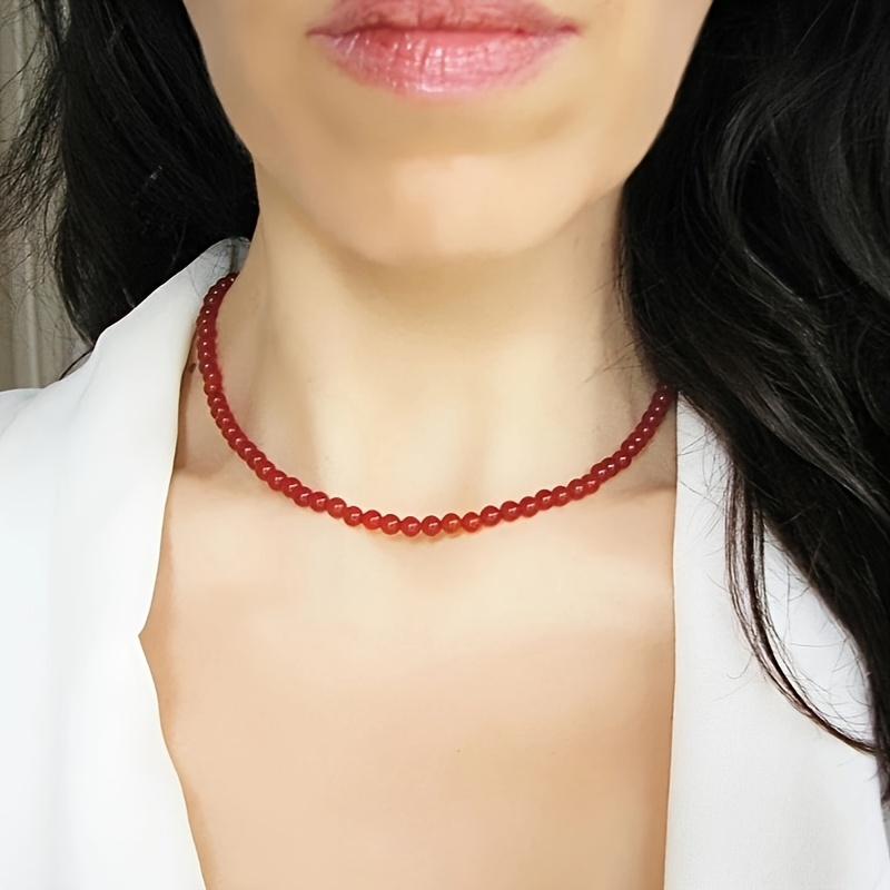 Natural Carnelian Stone Beaded Necklace with 4mm Gemstone Beads