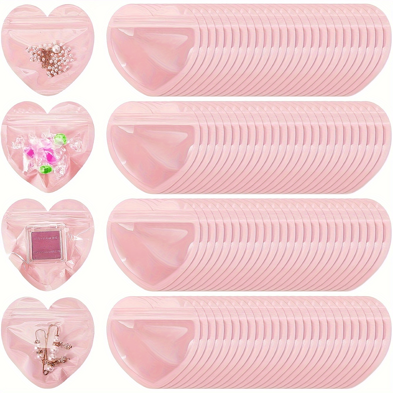 

20/100pcs Pink Heart Shaped Packaging Bags Valentine's Day Small Jewelry Bags Transparent Resealable Bags Cute Treat Bags For Business Wedding Birthday Festival Party Favor Supplies