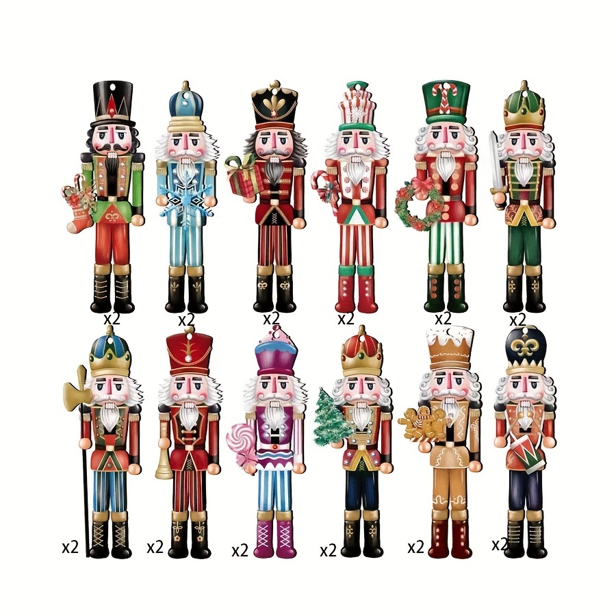 Image of 2d Flat - 24pcs Of 2d Nutcracker Christmas Ornaments, Holiday Gift Box Tags, Room And Windowsill Decoration Items