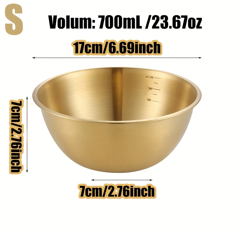 Image of 1pc Elegant Golden-finish Stainless Steel Salad Bowl, 6.7" - Rust-resistant & Easy To Clean, Perfect For Salads, Baking, Meal Prep - Versatile Kitchen Essential With Scale