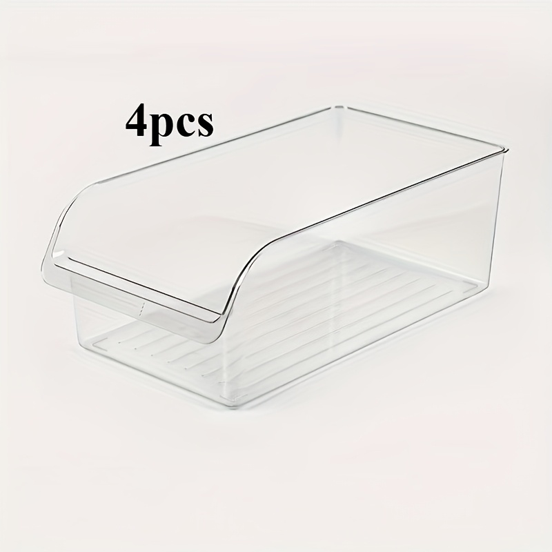 4pcs Large Capacity Stackable Refrigerator Storage Box Set 4pcs Transparent Pet Material Organizer For Kitchen Cabinet Drawers Cosmetics Fruits Snacks Utensils