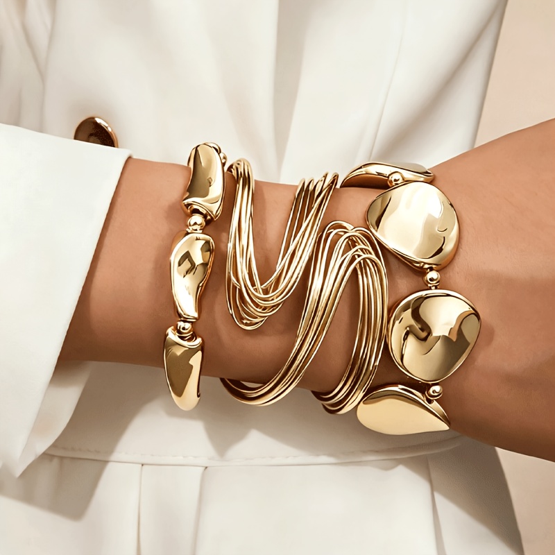 TEMU 3pcs Fashionable Asymmetrical Shaped Bracelet And Bangle Set For Women, Suitable For Daily Wear, Party, Gift, Jewelry (2 Bracelets Are Plastic