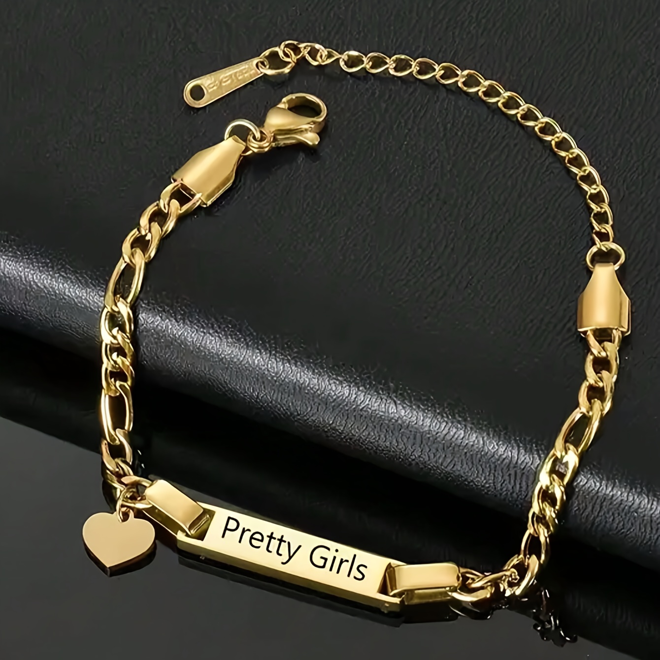 TEMU Bracelet personnalisé gravé avec nom, bracelet personnalisé en acier titane, avec /papillons/couronnes/cœurs, convient aux cadeaux de bijoux et
