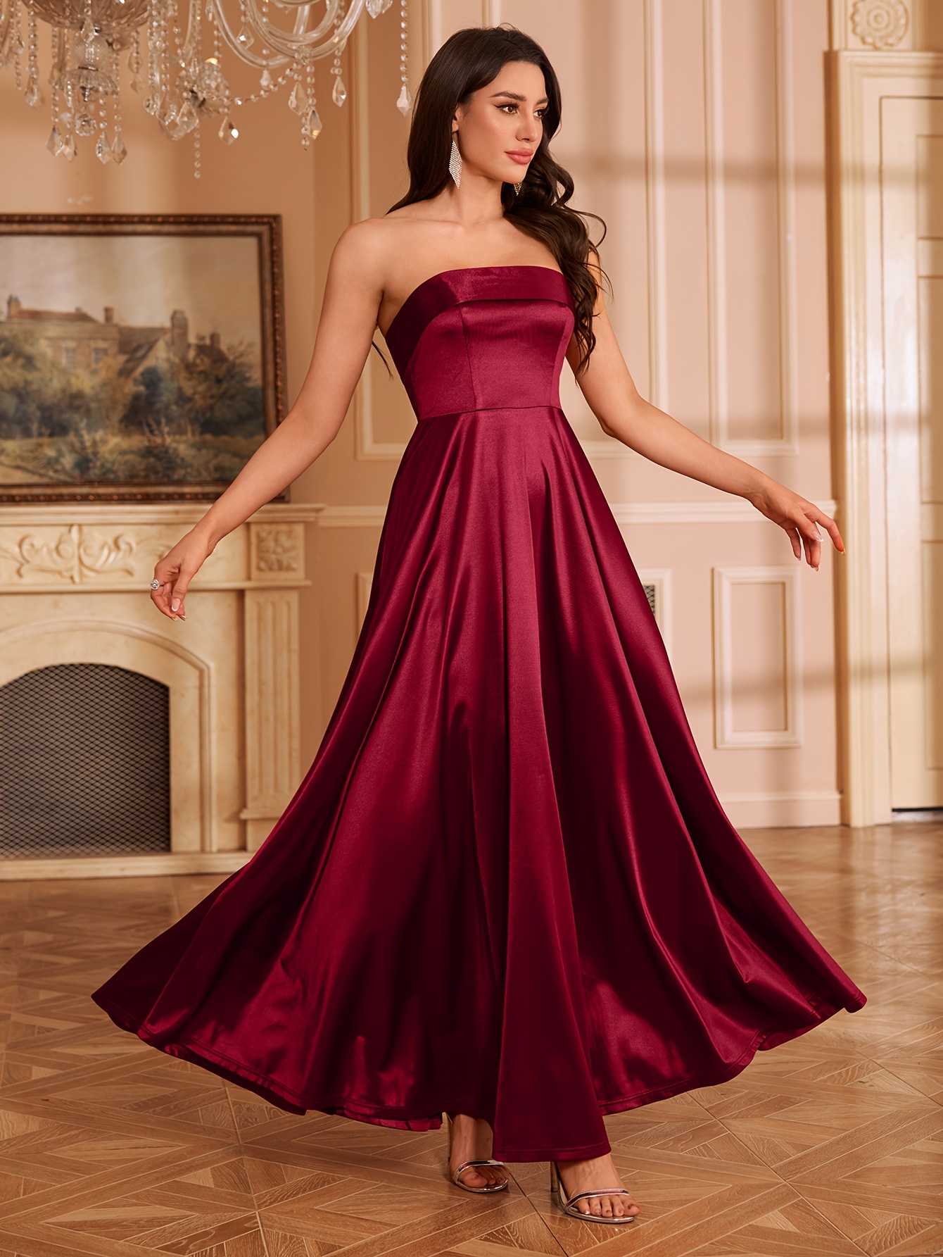 elegant shoulder back strappy long sleeve high slit - Temu