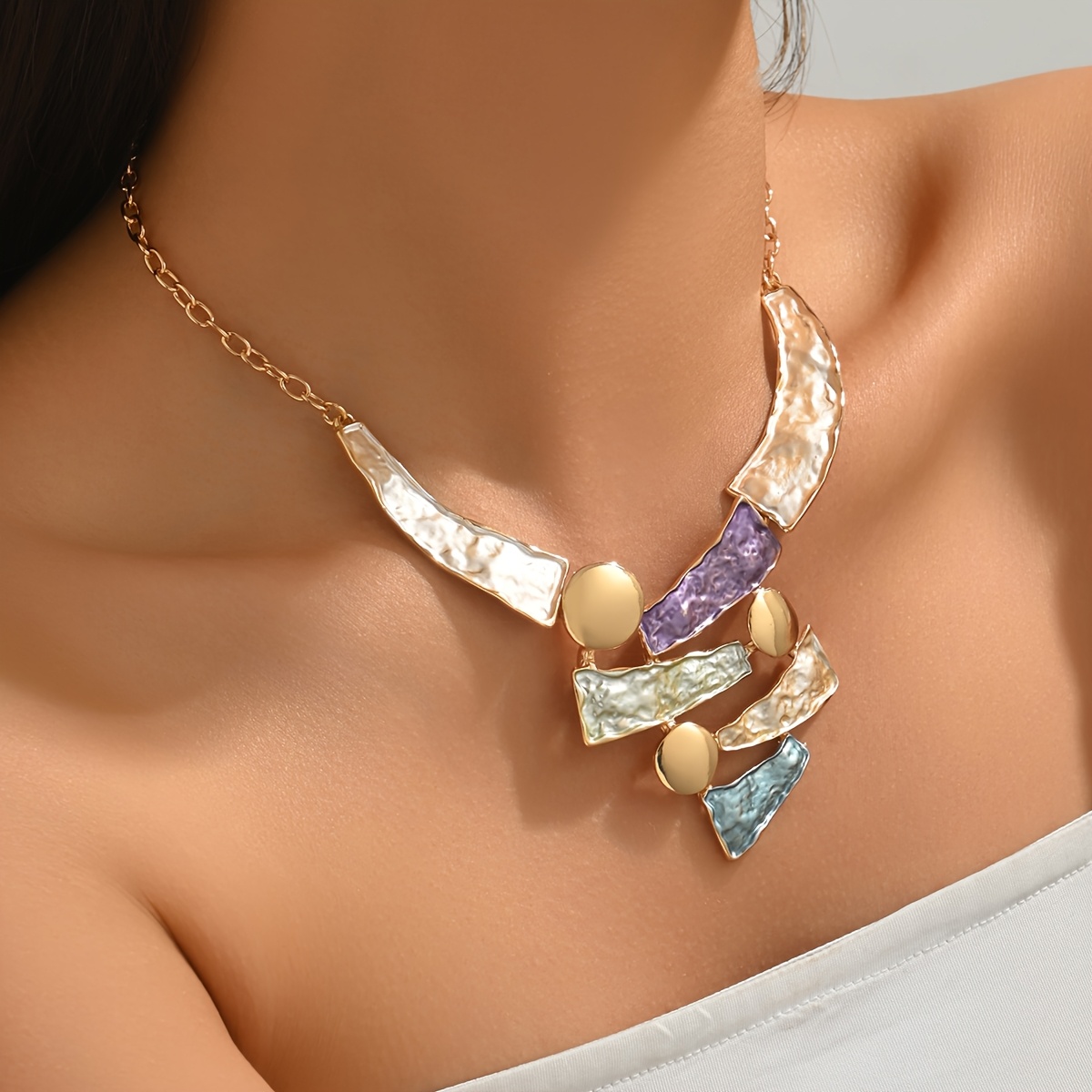 TEMU 1pc Niche Design Irregular Geometric Colored Glazed Necklace Fashionable All-match Women's Necklace Neck Jewelry Suitable For Daily Wear And