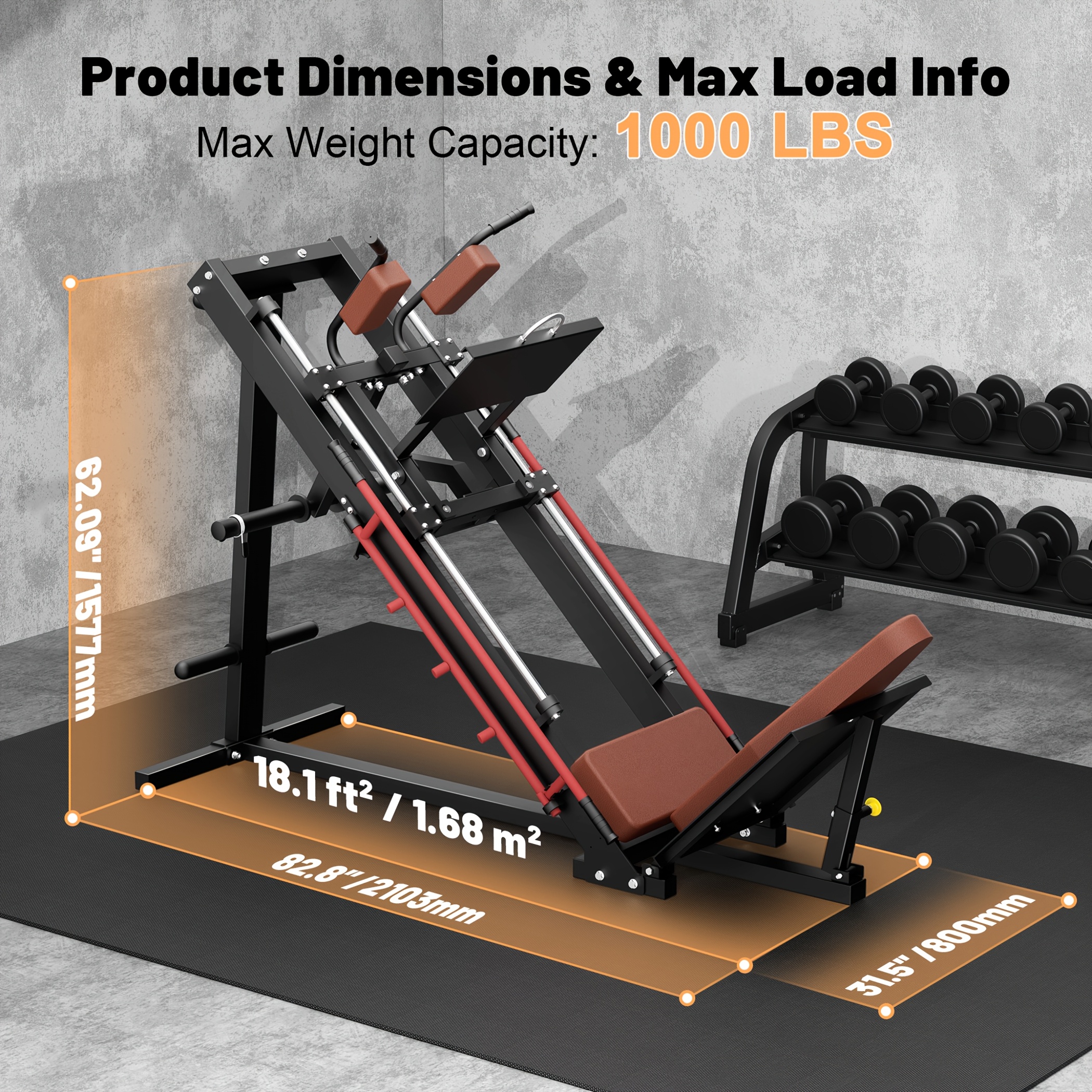 1   squat leg press combo machine convertible lower body trainer with heavy duty   adjustable   padded seat   in and grey Product details 9