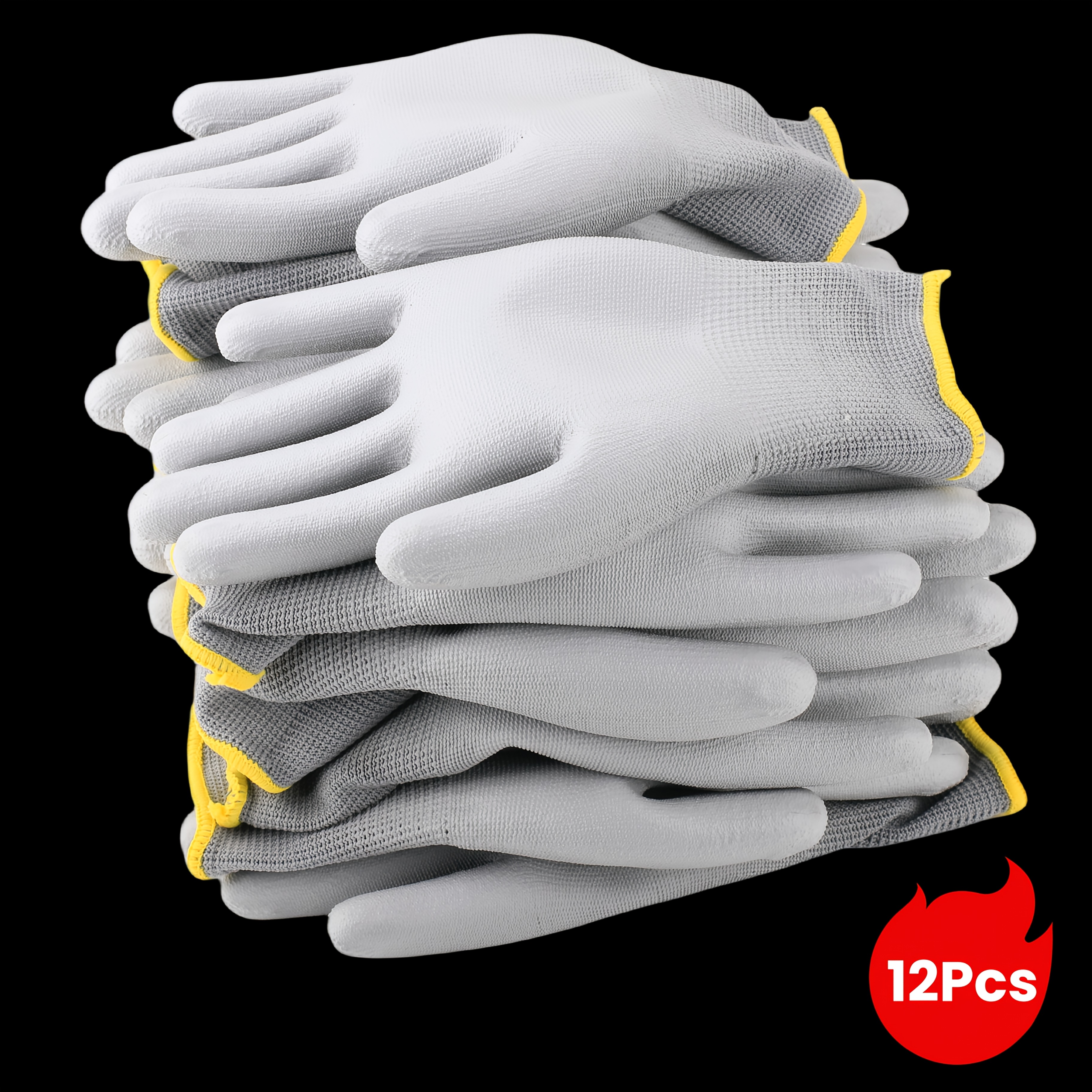 

12-pack Grey Gloves, Non-slip Polyester , Wristband, Tear Resistant,, For Gardening, Construction, Woodworking, And Auto Repair - Hand Washable