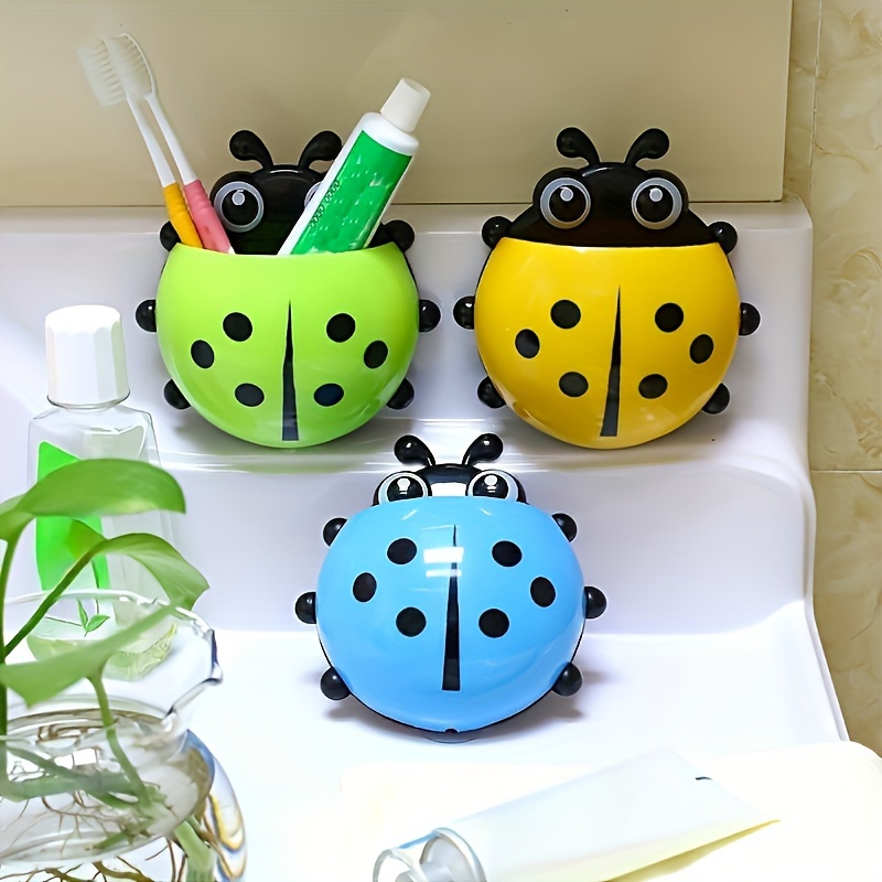 

Adorable Ladybug Toothbrush Holder - No-drill, Wall-mounted Storage Rack With Suction Cups For Bathroom Organization