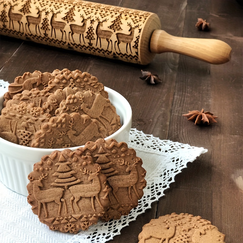 

Premium Wooden Embossing Rolling Pin For Cookies & Biscuits - Kitchen Baking Essential