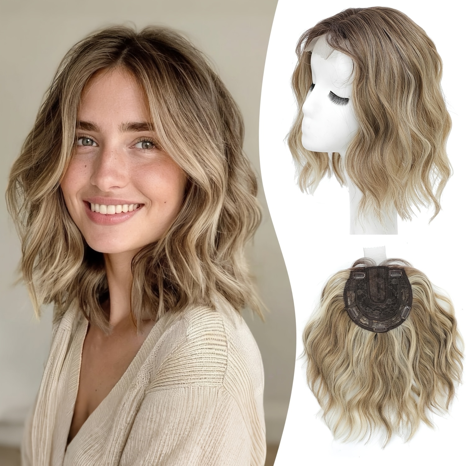 wavy hair topper sold on Temu United States display picture 1