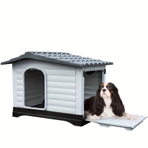 plastic dog house pet shelter dog kennel for indoor and outdoor use suitable for small medium large dogs elevated base for moisture protection good ventilation easy to assemble clean durable pet house