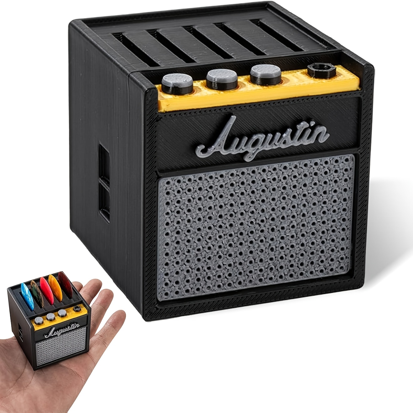 Light Up Guitar Pick Holder Display - Real Hardwood & Acrylic, Includes 6 Picks, USB Powered