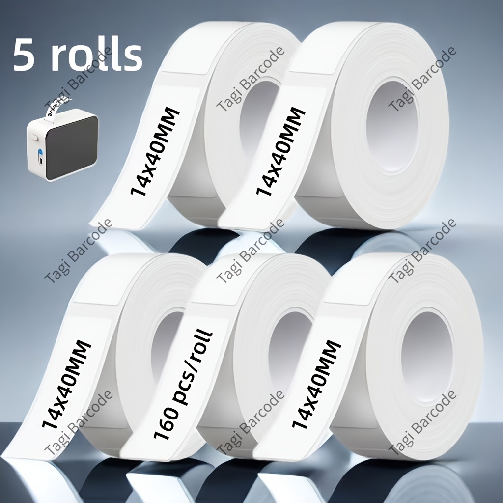 Image of [5 Rolls ]14 X 40mm Labels, Thermal Label Paper, Waterproof, Oil-proof And Scratch-resistant, For P15/d30 Label Printers, Tape, For Name Stickers, Tags, Etc., 800 Sheets
