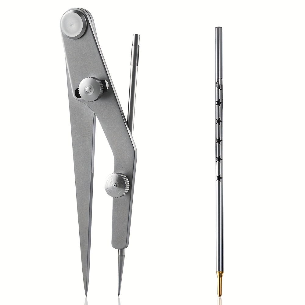 TEMU The Hobbyworker Leathercraft Scribe Tool Includes A Compass With A Pencil Holder, A Stainless Steel Needle, And A Mercury Pen Refill. It's