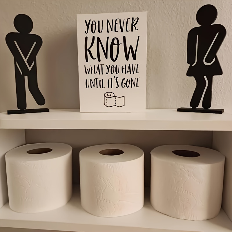 

Fun Unisex Bathroom 2pcs Set, Wooden Standing Bathroom Signs - Laser Cut Restroom Unisex Decor, Boys And Girls Bathroom Signs - No Electricity Required