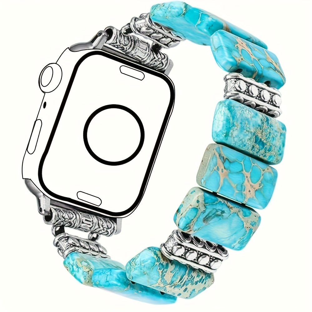 Image of Natural Stone Bohemian Strap, Compatible With Watch Series 6 5 4 3 2 1, Cute Handmade Elastic Bead Strap For Women, Suitable For Iwatch Strap 38mm 40mm 41mm 42mm 44mm 45mm 49mm