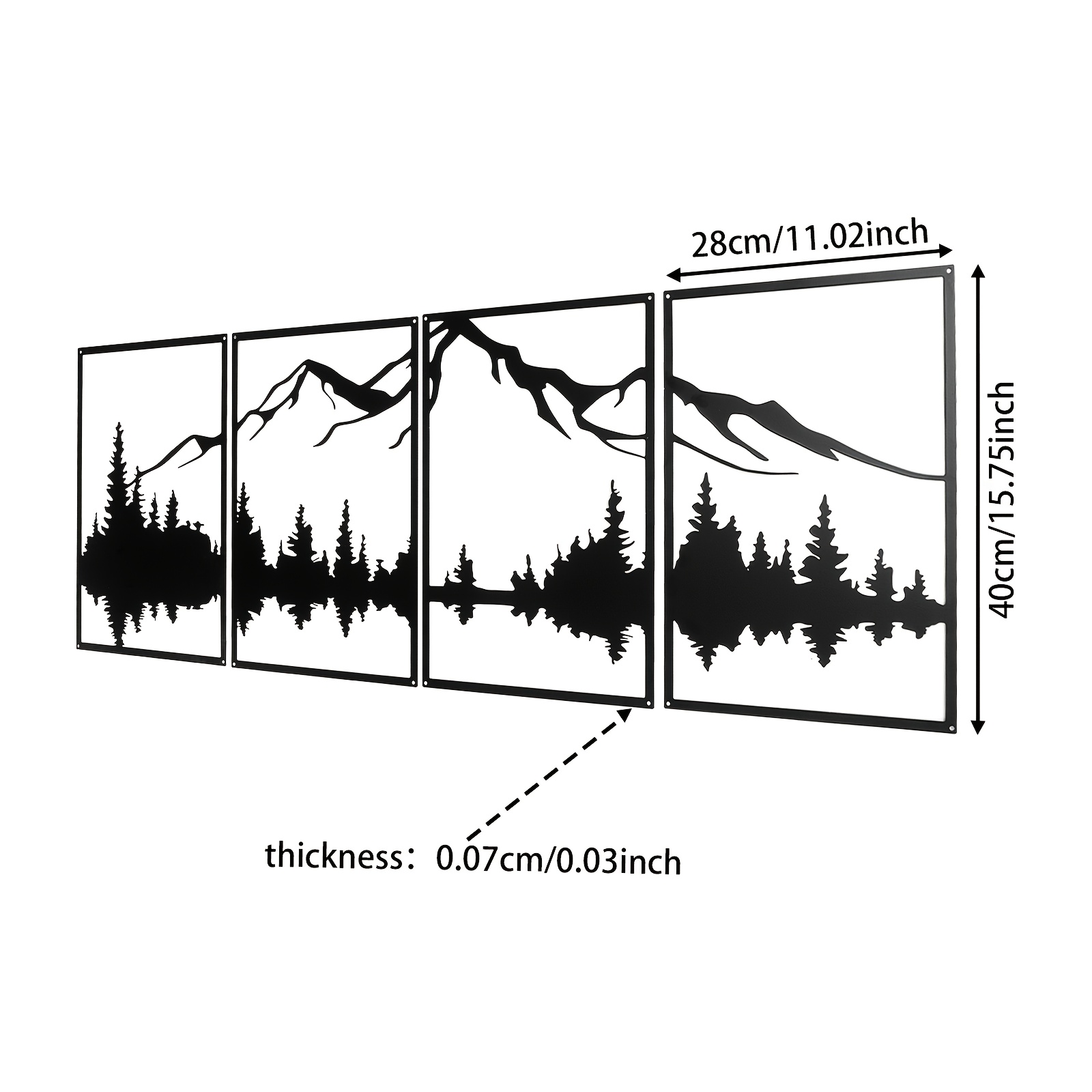 Image of 4pcs Mountain Metal Wall Art, Large Wall Decoration, Tree Wall Decoration