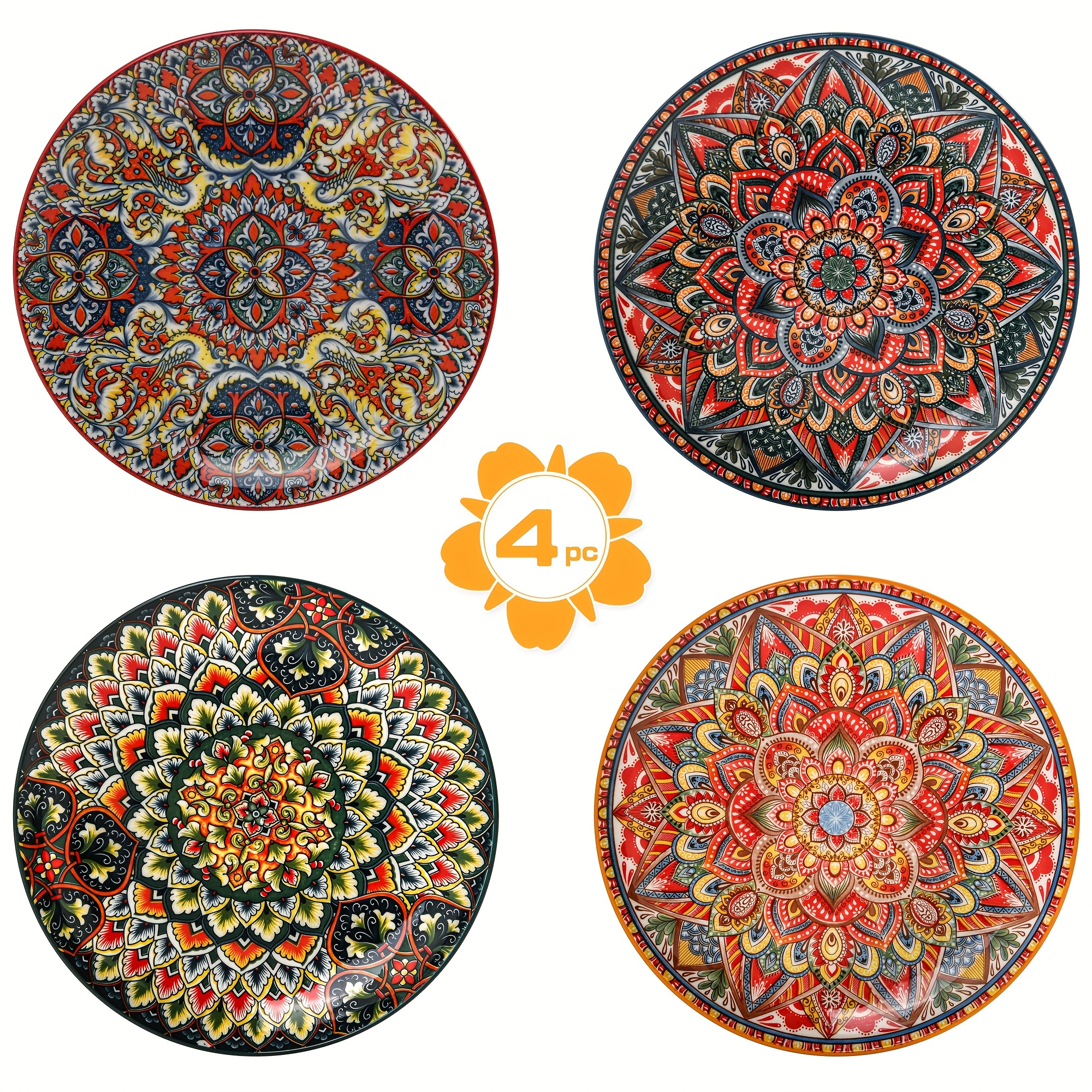 10.5-inch Ceramic Plate, Home Dining Ceramic Tableware For Steak, Pasta, Fruits , Bohemian-style Ceramic Tableware Set, Suitable For Microwave And Oven Safety