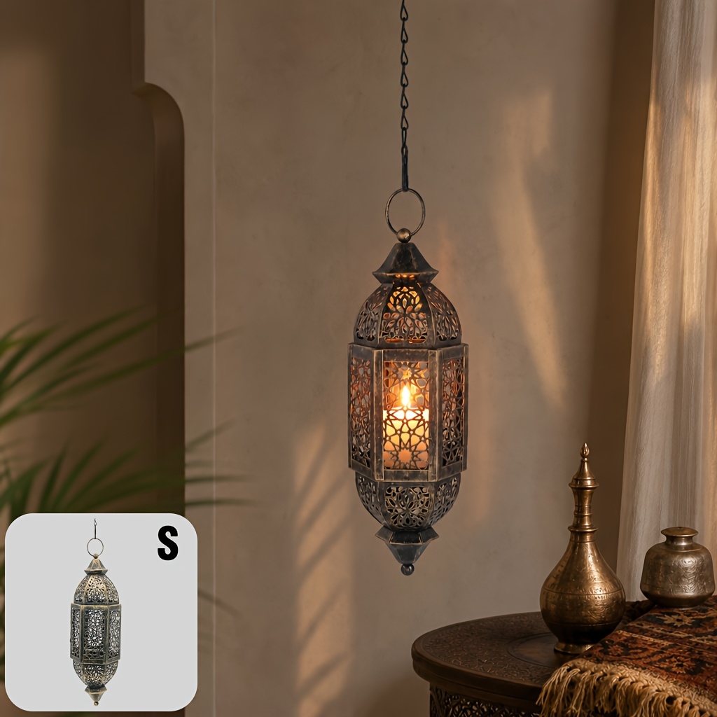 TEMU 1pc Moroccan Style Hollow Candlestick Wall-mounted Hanging Indoor Light And Shadow Atmosphere Decoration Moroccan Decoration Hanging Candle