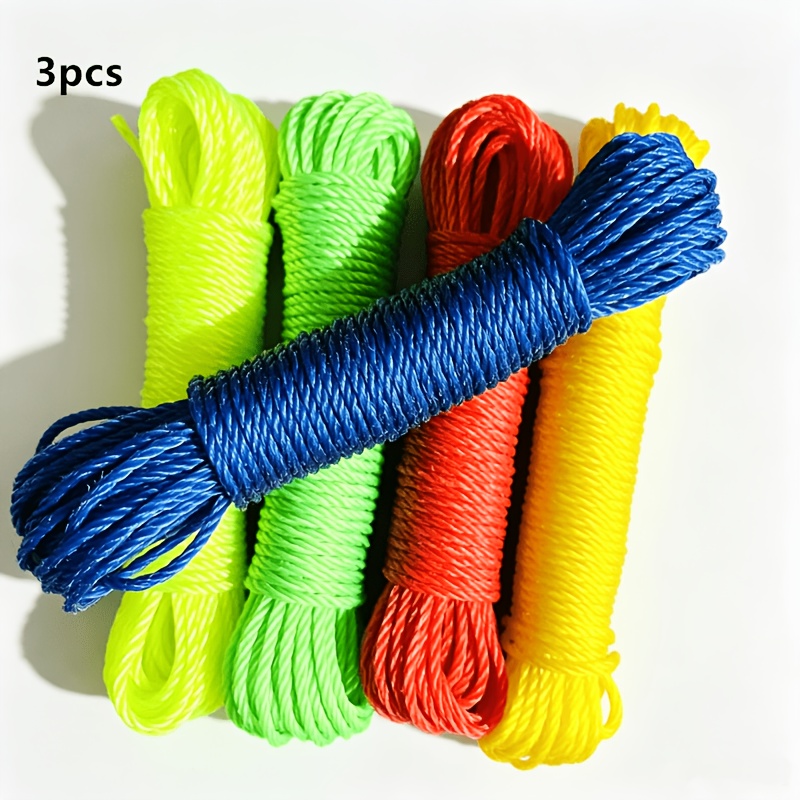 TEMU Corde à linge en nylon 10 m, 3 pièces, couleur aléatoire, corde en plastique colorée multifonctionnelle pour usage extérieur, cordes à linge