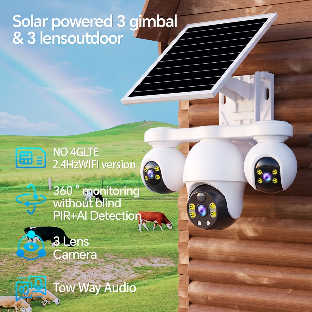Image of V380pro 2.4hzwi-fi Outdoor Security Camera Features A 6mp Triple-lens 360° Ptz Wireless Cctv Monitoring System, 24/7 Recording, Motion Detection, And Audio. Suitable For Home And Commercial Use.ip65
