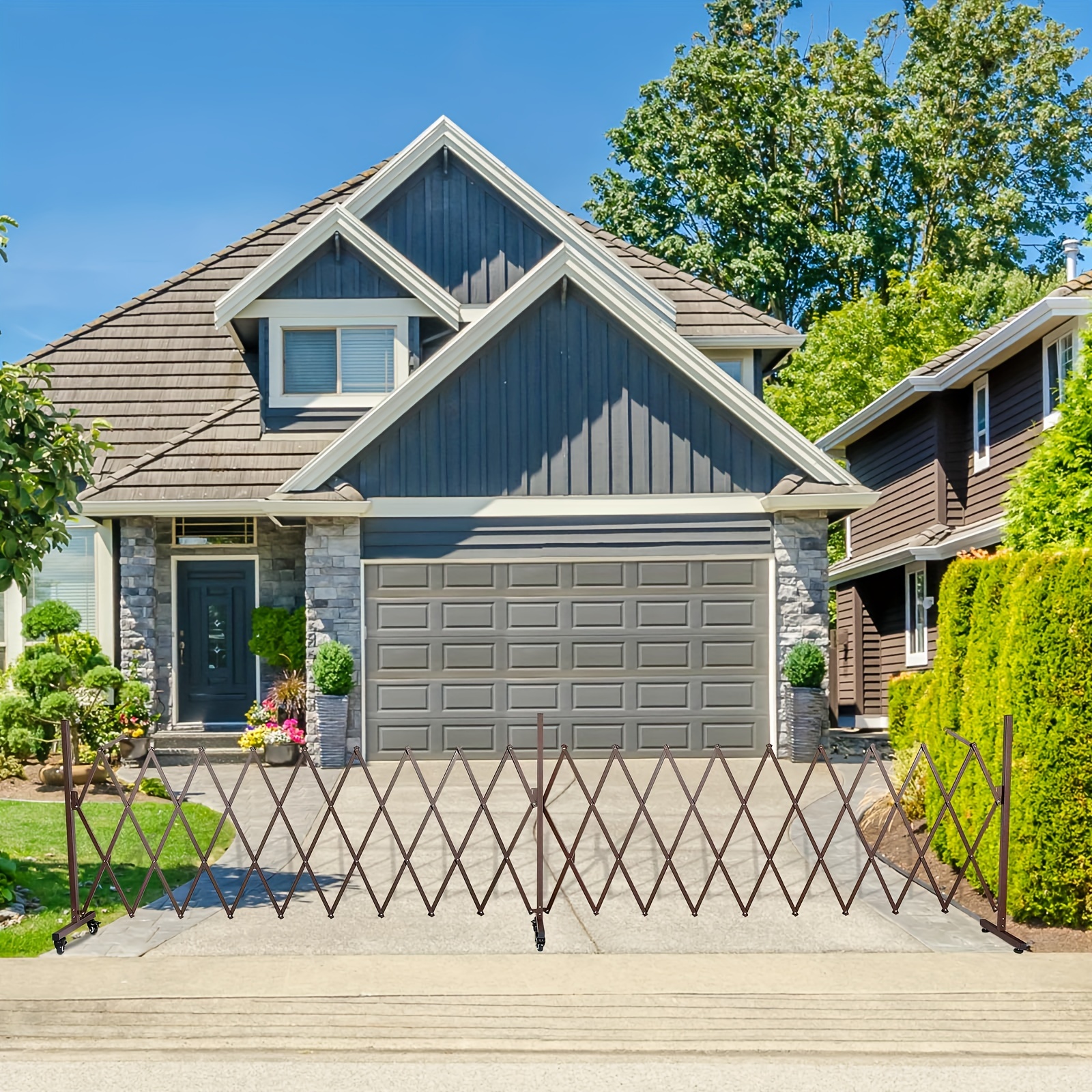 1pc Retractable Driveway Fence Gate, Expandable 130 Inches Fence, Dog Gate  Outdoor, Portable Accordion Fence Gate, Mobile Portable