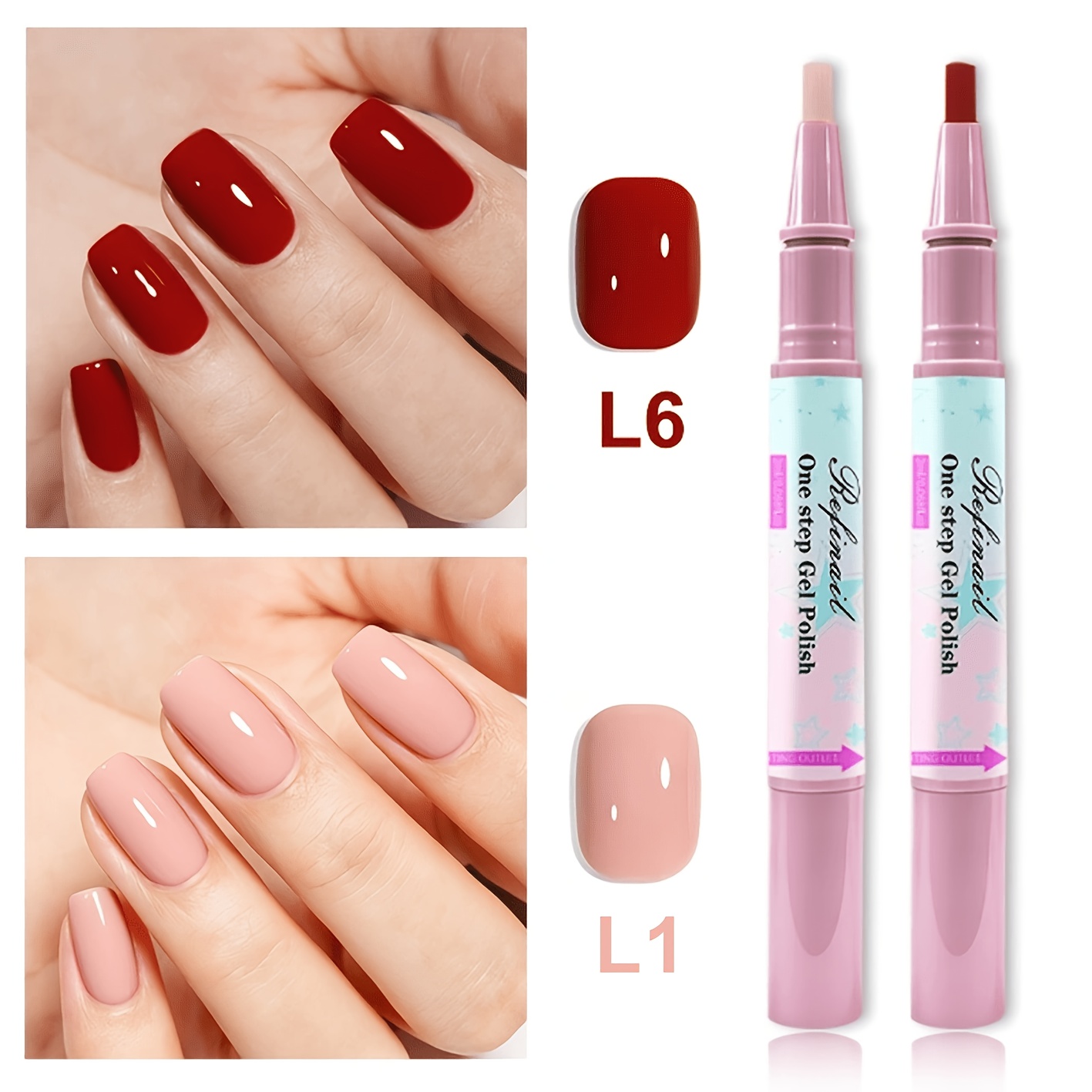 Image of 2pcs - 3-in--step Gel Nail Polish Set - Trendy Shades Nude Pink And Red, Removable Under Led, A Superb Set, A Must-have For Beginners, Perfect For Nail Art