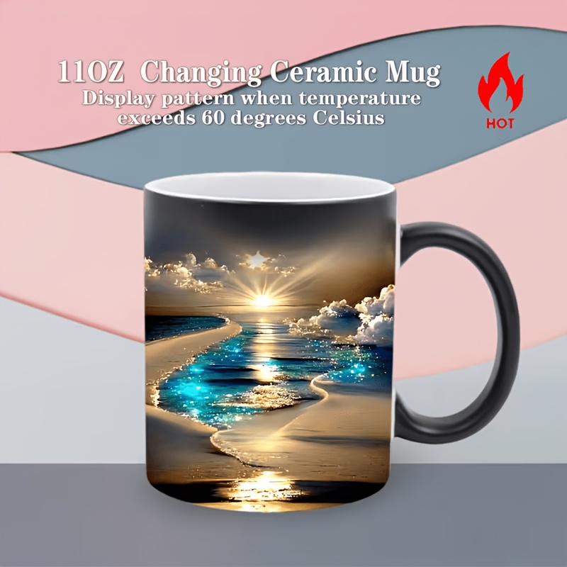 item picture 1pc 11 ounce color changing mug suitable for   featuring a beach sunset theme ideal for camping travel picnics beach parties and outdoor  